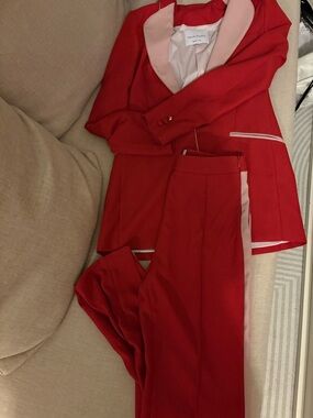 Hebe Studio Red/Pink Women's Blazer Pantsuit - like new!